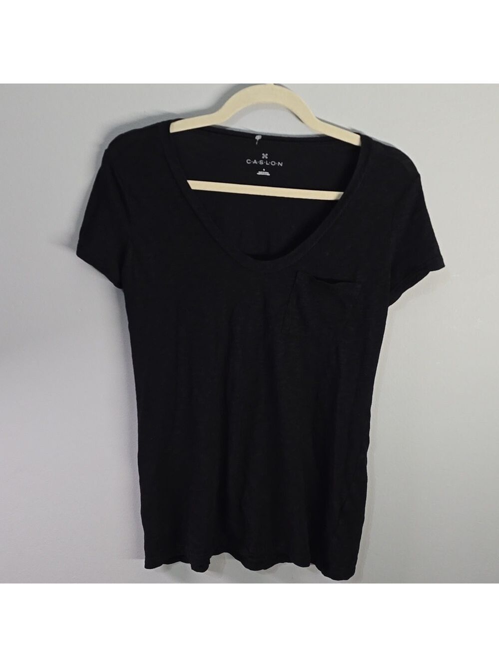 Caslon Black Scoop Neck Short Sleeve Pocket Tee Womems Size Small Sheer